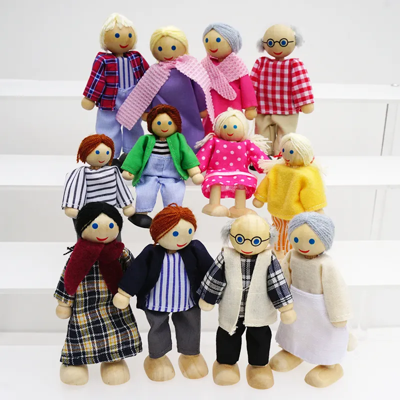 Handmade Wooden Doll Family Set